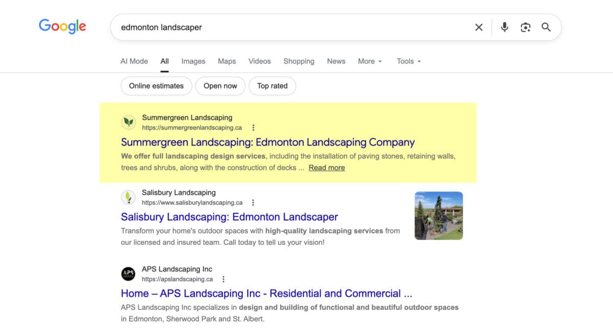 Edmonton Landscpaer Google Search Results