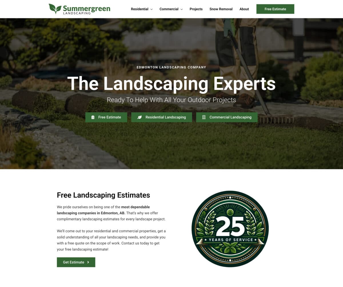 Summergreen Landscaping Homepage Design