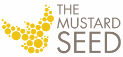 The Mustard Seed logo with yellow dots design